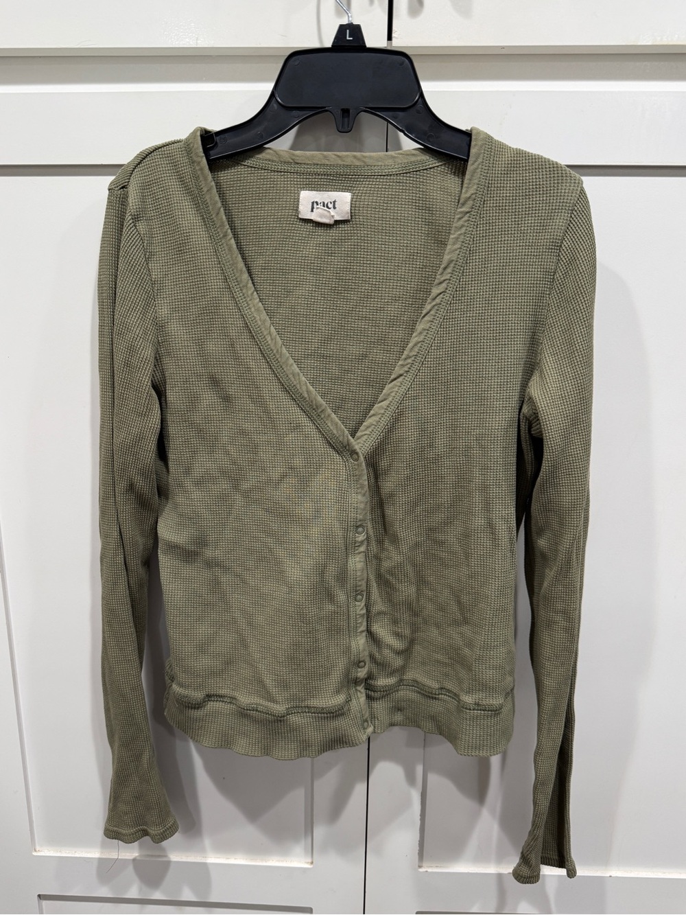 Pact Olive Green Waffle-Knit Button Cardigan